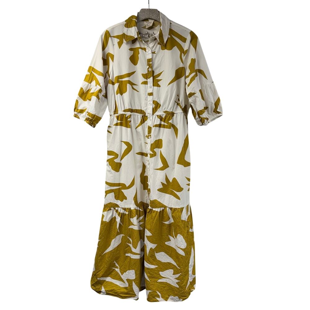 NAOO Floral Shirt Dress Puff Sleeve Button Thru XL 100% Cotton Full Length